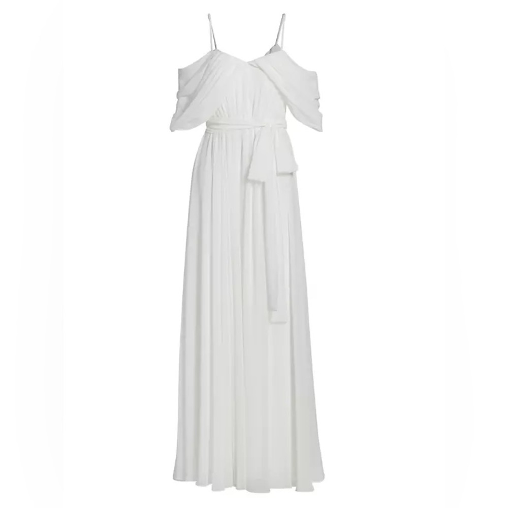 Badgley Mischka Georgette Draped Gown, Ivory, Size 12, NWT